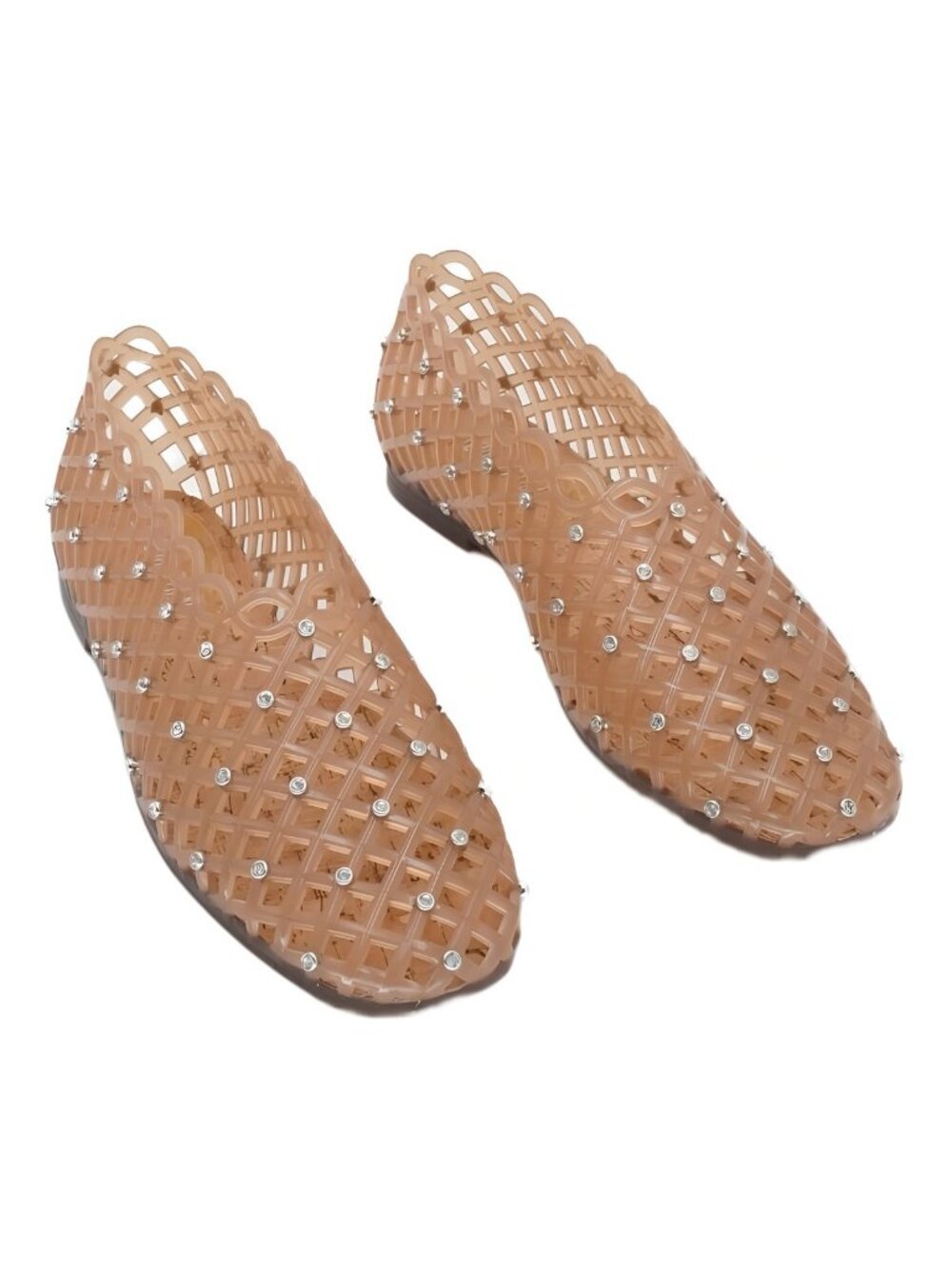 Steve Madden Grove Rhinestone Caged Round Toe Jelly Flat Tan Sz 7M